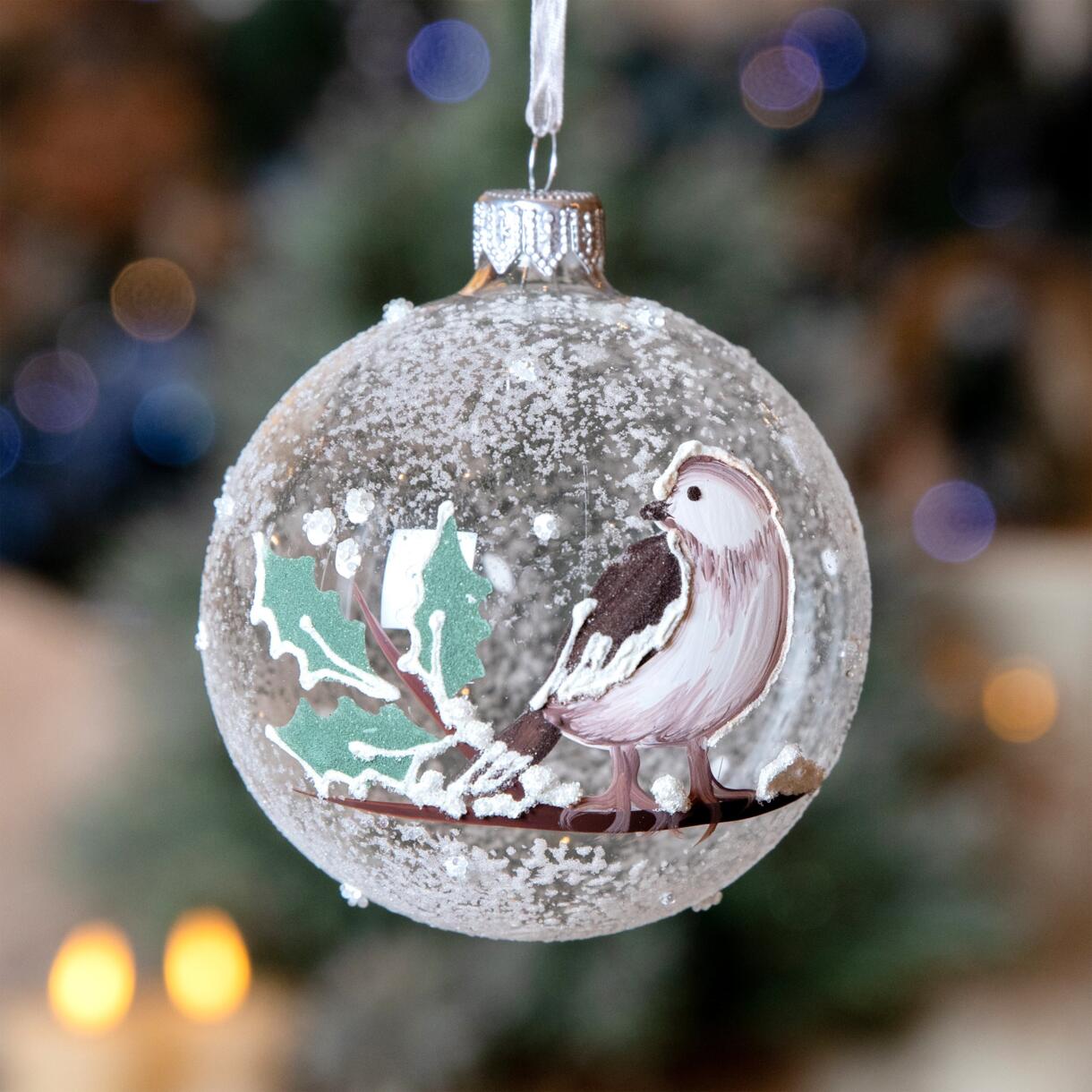 Lote de 6 bolas de Navidad en vidrio (D80 mm) Pájaro Transparente  1