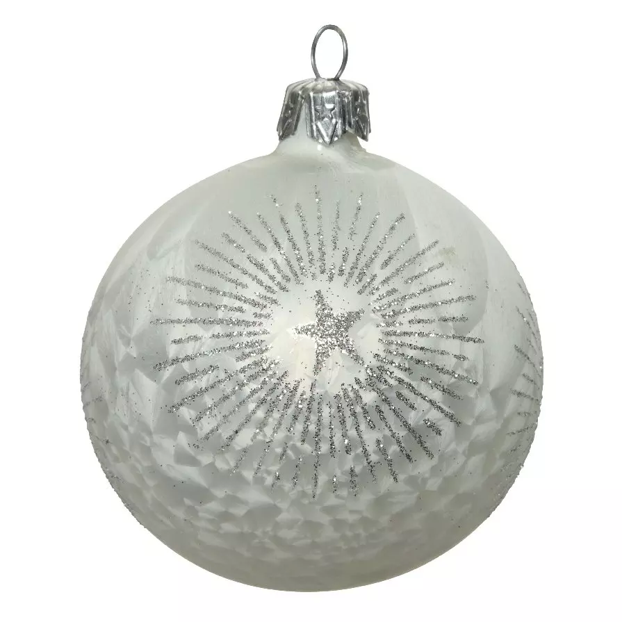 Lot de 6 boules de Noël en verre (D80 mm) Erin Blanc givré   1