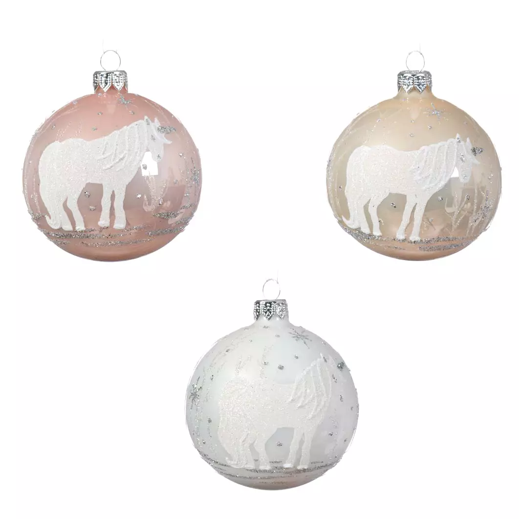 Bola de Navidad en vidrio (D80 mm) Unicornio Rosa palo 1