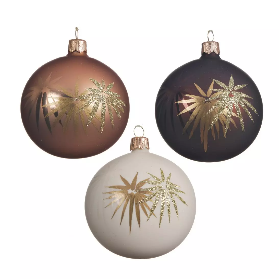 Lote de 6 bolas de Navidad en vidrio (D80 mm) Palmea Blanco lana/Camel/ Marrón  1