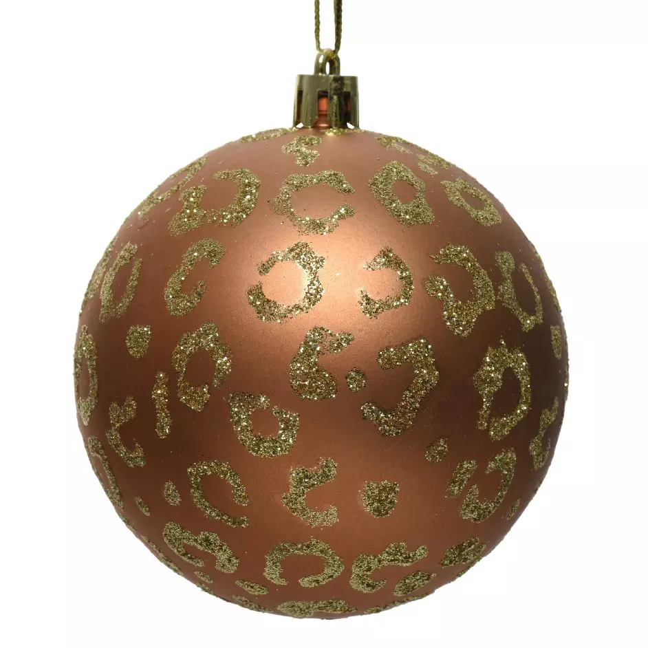 Lote de 12 bolas de Navidad (D80 mm) Leopardo Camel 1