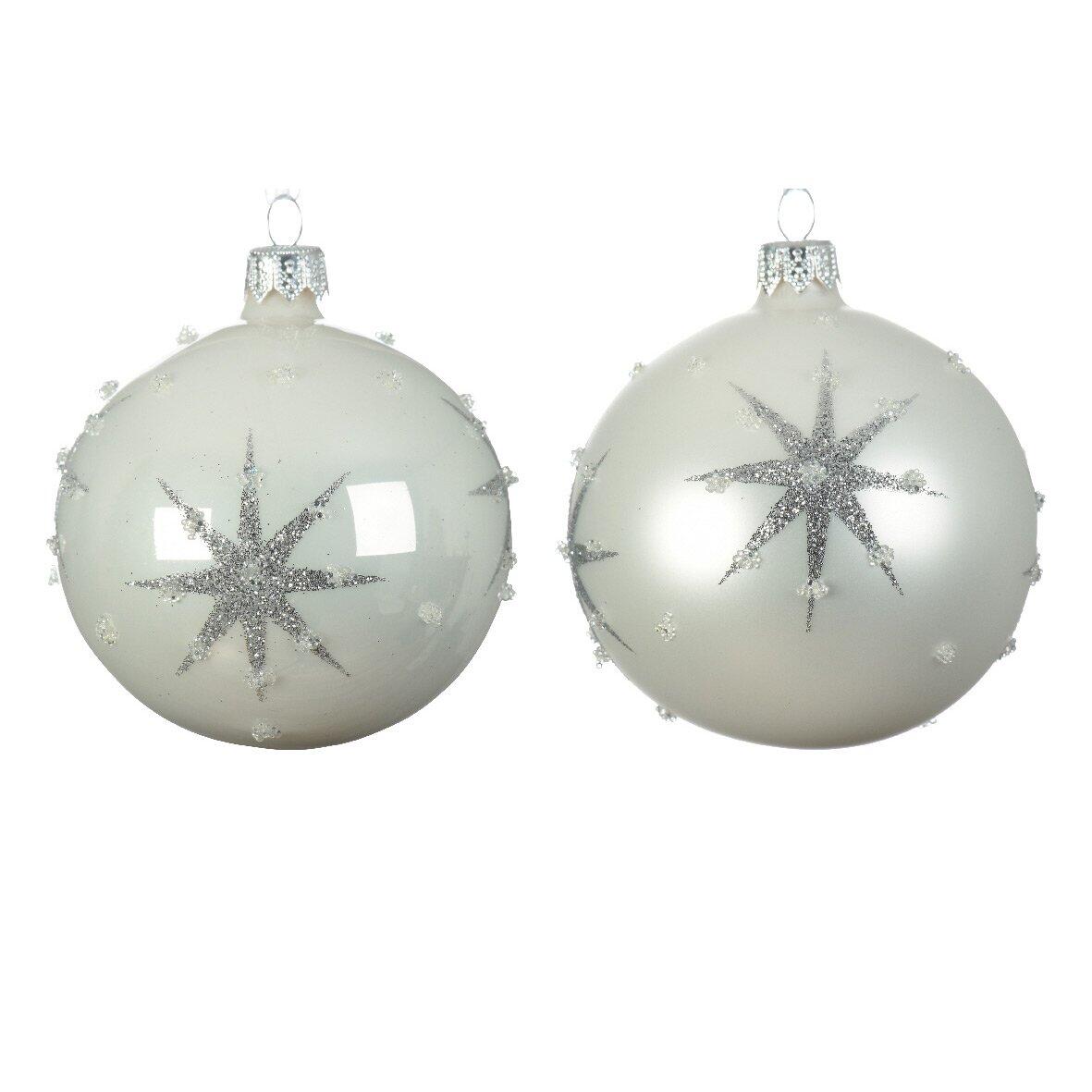 Lot de 6 boules de Noël en verre (D80 mm) Astre Blanc givré   1
