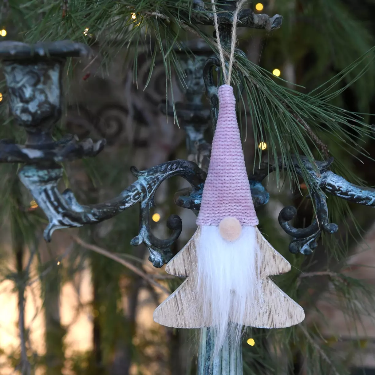 Lutin Arnaud en bois de Noël à suspendre Naturel 1