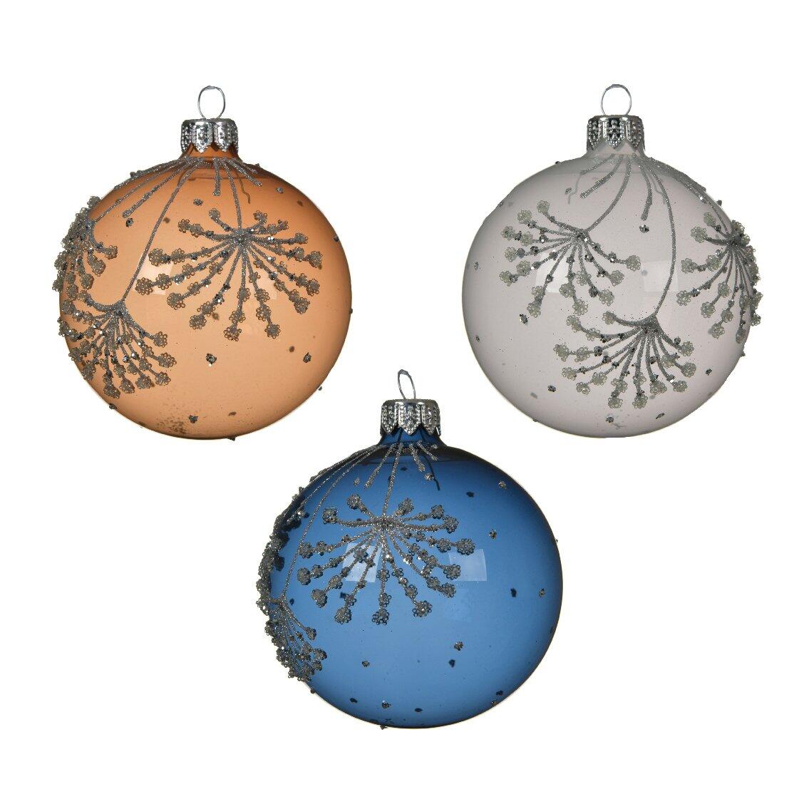 Set van 6 glazen kerstballen (D80 mm) Adelice Wit/ Camel/ donkerblauw  1