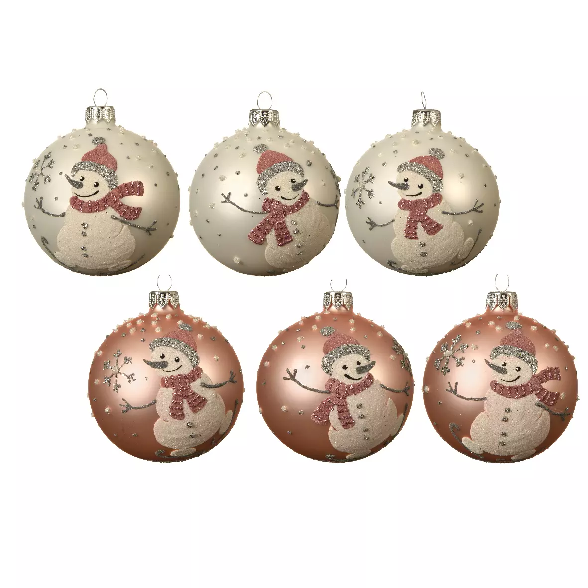 Lote de 6 bolas de Navidad en vidrio (D80 mm) Fluffy Rosa palo 1