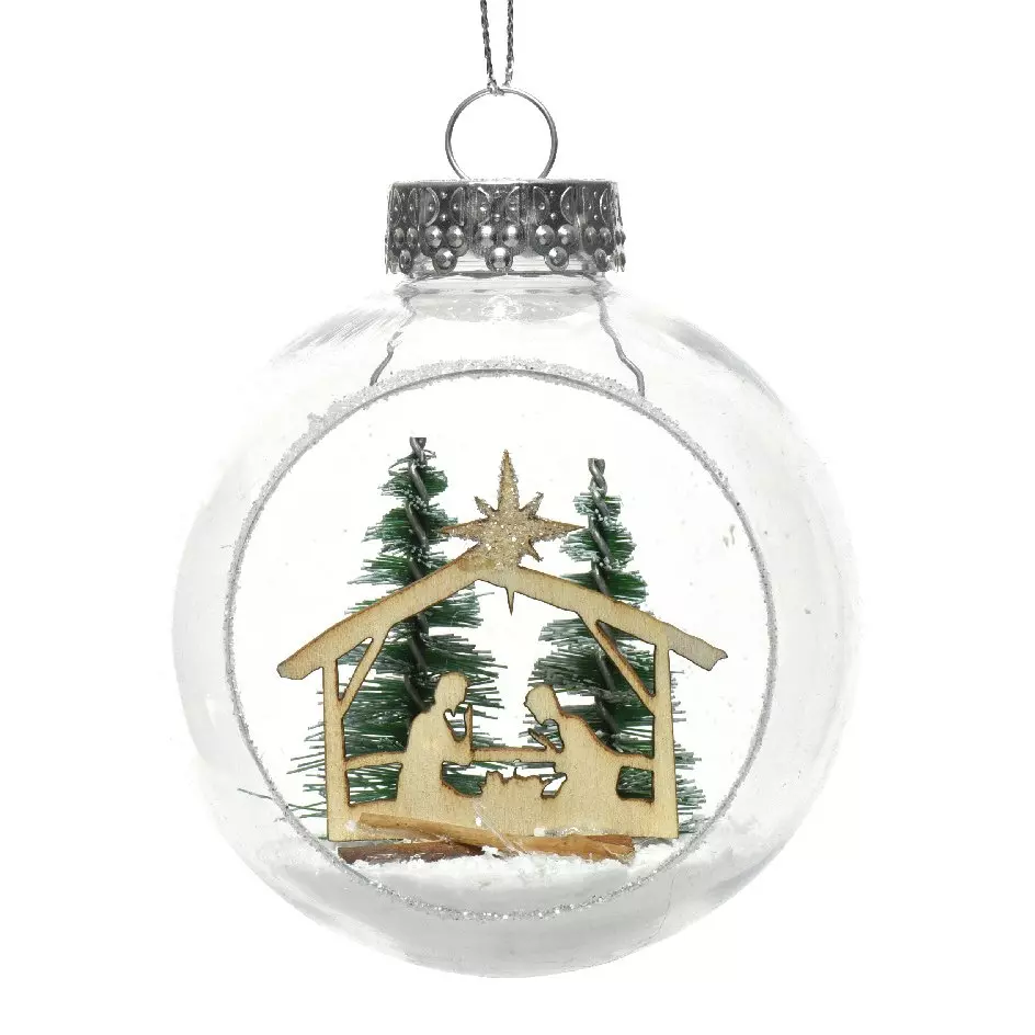 Lote de 12 bolas de Navidad transparentes (D80 mm) Natividad 1