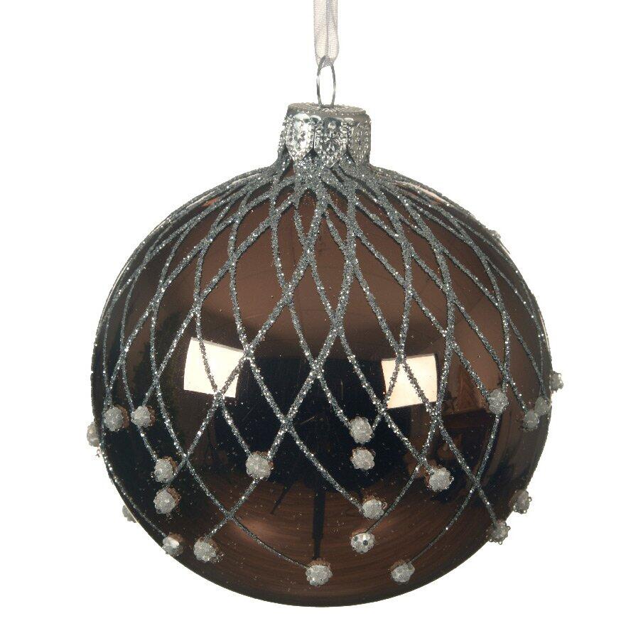 Lotto di 6 palline di Natale di vetro (D80 mm) Pluie de paillettes Marrone scuro 1
