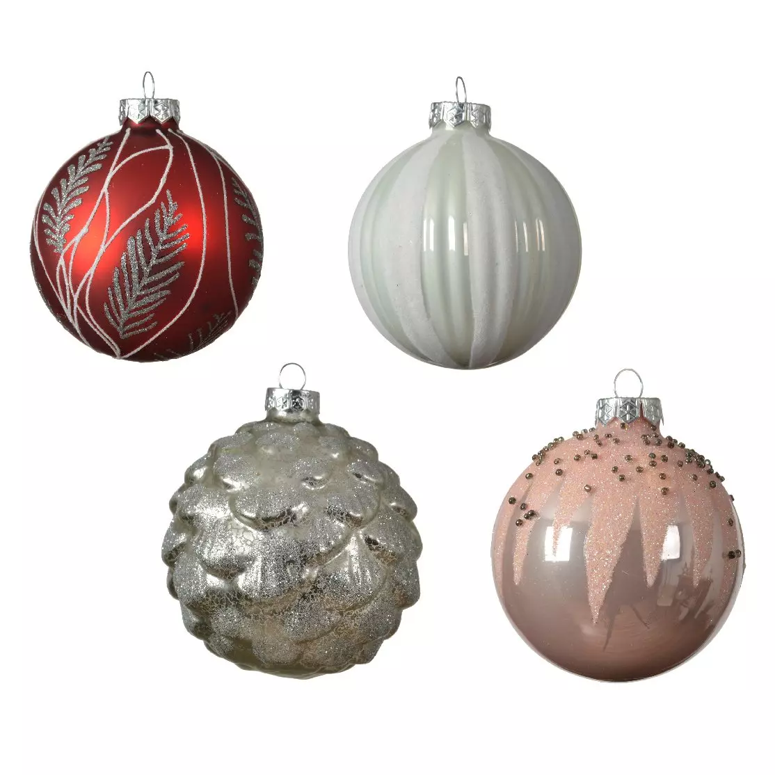 Lot de 12 boules de Noël en verre (D80 mm) Flocky Blanc  1