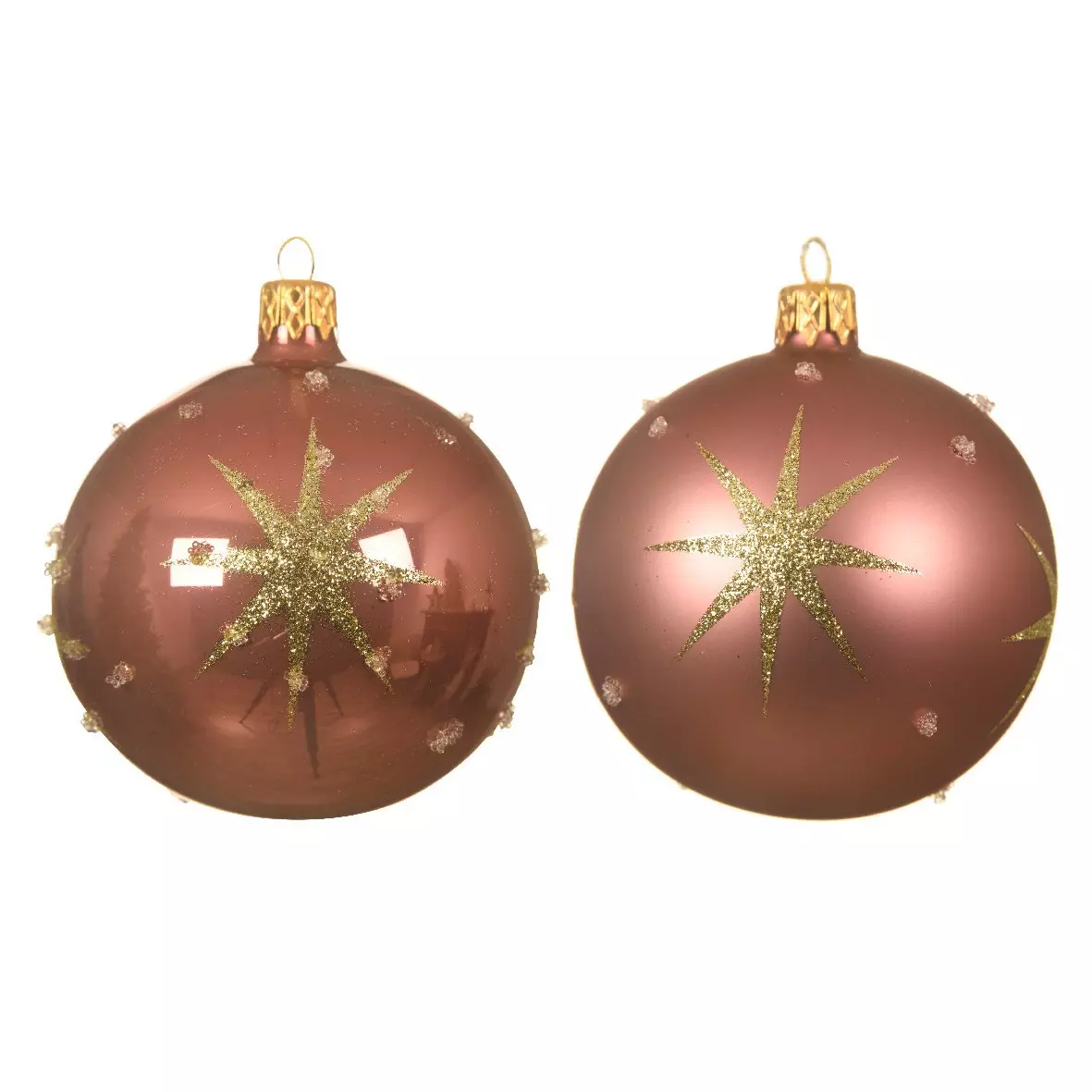 Lote de 6 bolas de Navidad en vidrio (D80 mm) Astre Rosa antiguo  1