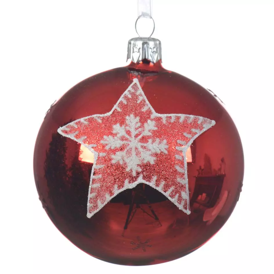 Lote de 6 bolas de Navidad en vidrio (D80 mm) Mizare Rojo  1