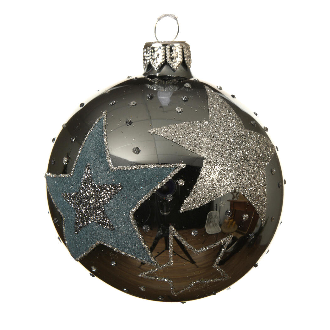 Lotto di 6 palline di Natale di vetro (D80 mm) Starla Blu grigio 1