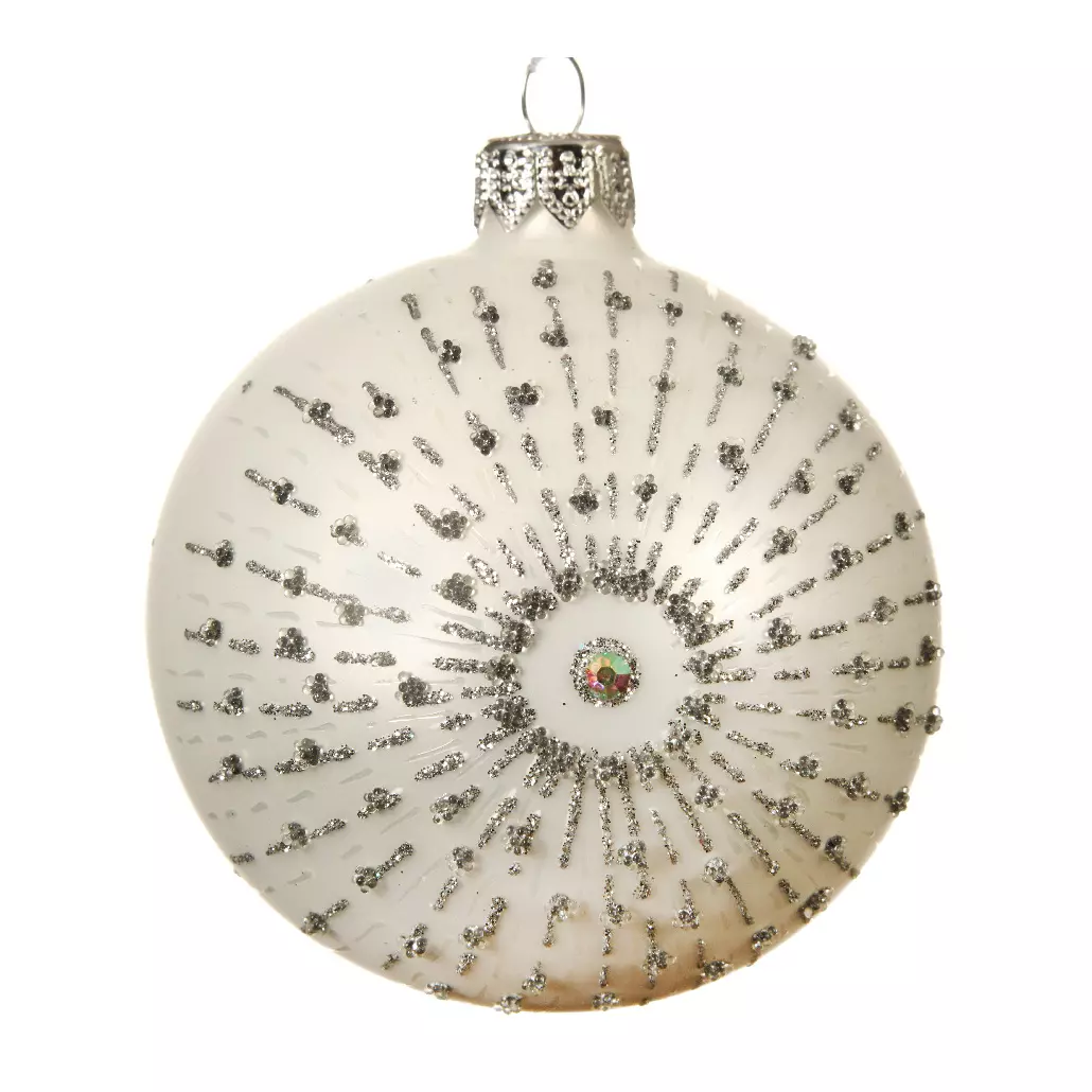 Lot de 6 boules de Noël en verre (D80 mm) Etoiles pailletées Blanc  1