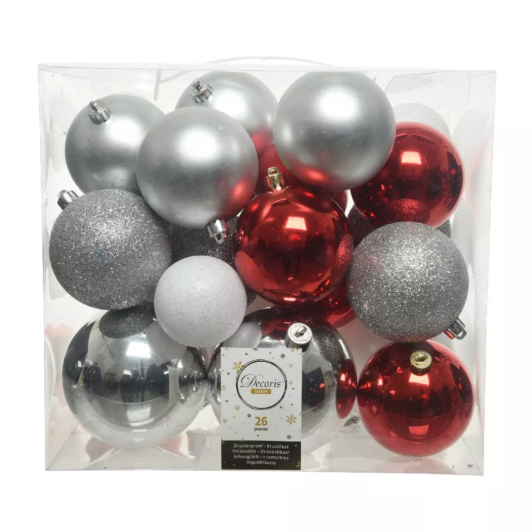 Lote de 26 bolas de Navidad Lara Multi Rojo/Blanco/ Plata 1