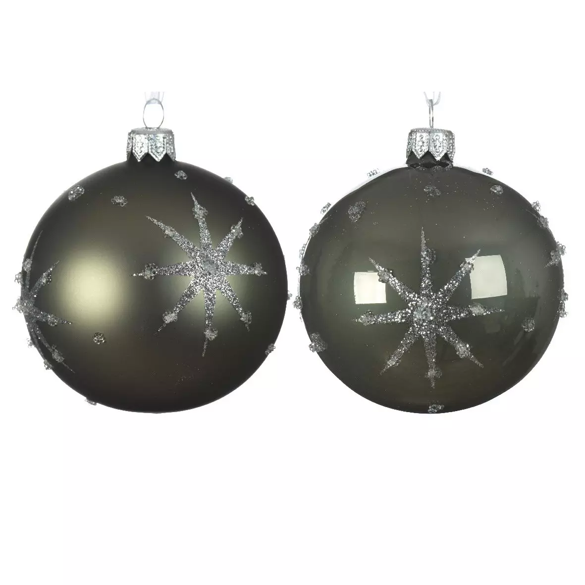 Lote de 6 bolas de Navidad en vidrio (D80 mm) Astre Verde musgo  1