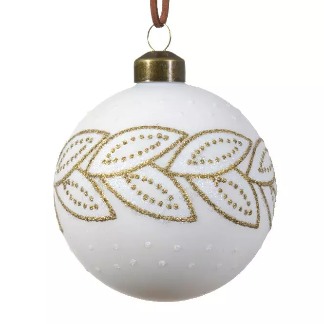 Set van 3 kerstballen (D80 mm) en verre Nature d'hiver wolwit 1