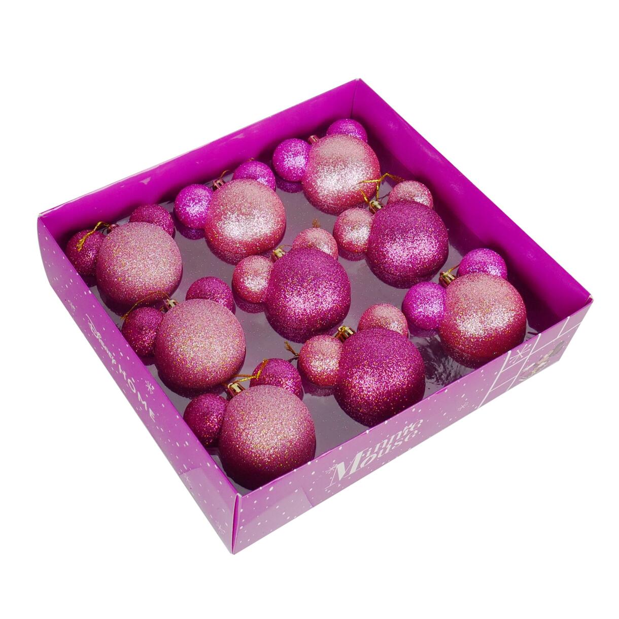 Cadeaudoos van 9 kerstballen (D60 mm) Disney Minnie roze 1