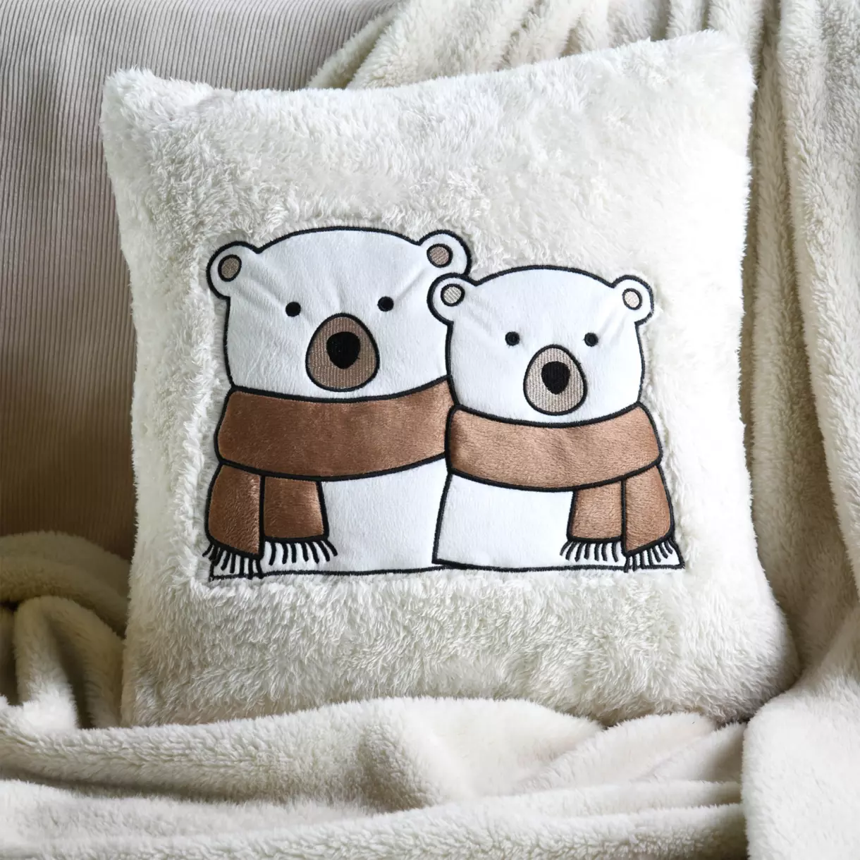 Coussin de noël carré (45 cm) Douillet Ecru 1