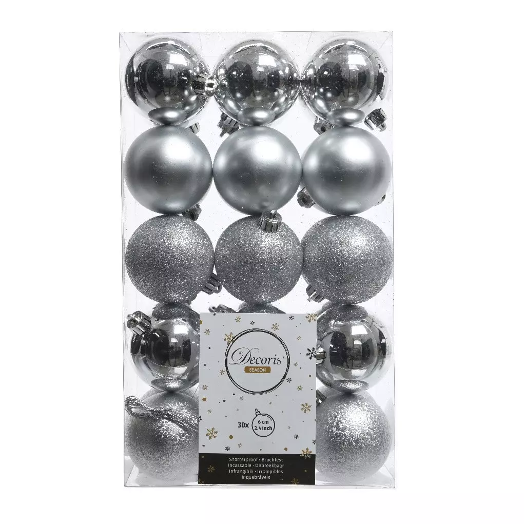 Lote de 30 bolas de Navidad (D60 mm) Alpine Plata 1