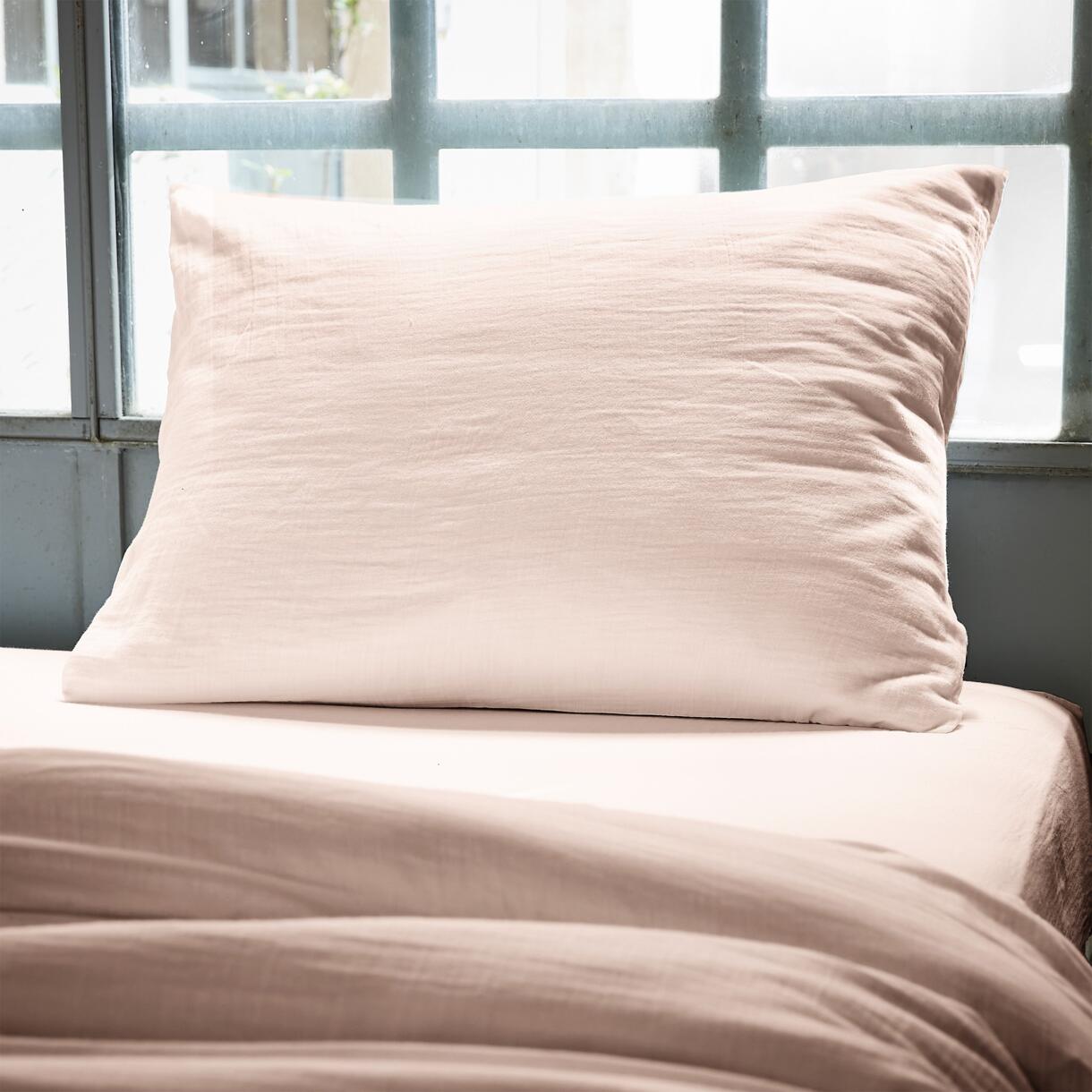 Funda para almohada rectangular en gasa de algodón (L70 cm) Gaïa Rosa palo 1