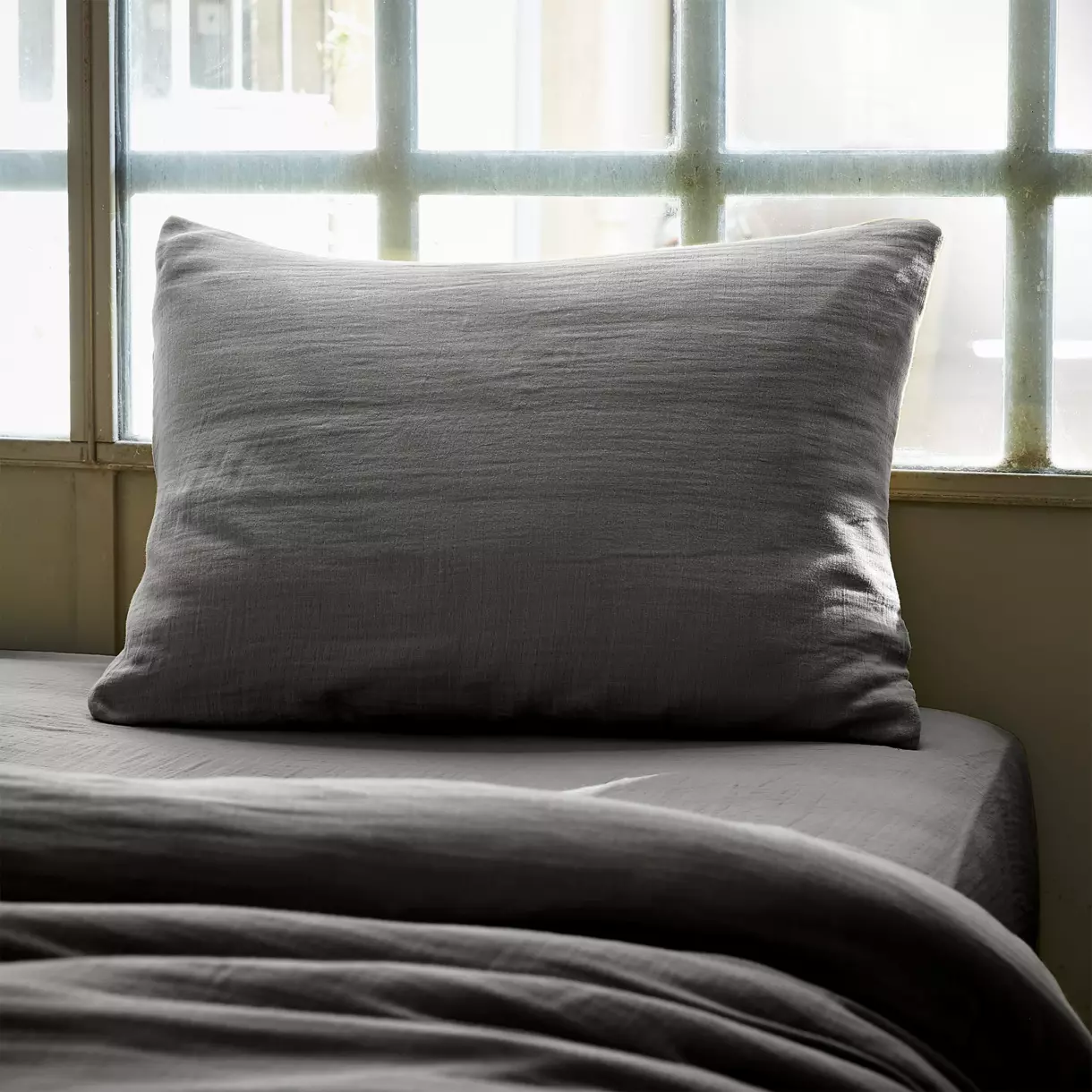 Federa rettangolare garza di cotone (L70 cm) Gaïa Grigio granito 1