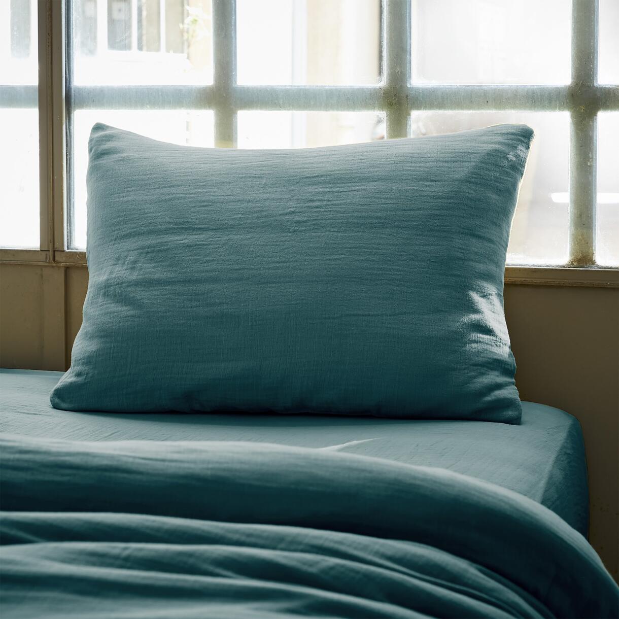 Funda para almohada rectangular en gasa de algodón (L70 cm) Gaïa Azul trullo 1