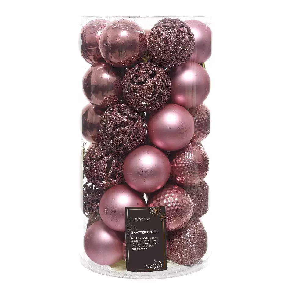 Lote de 37 bolas de Navidad (D60 mm) Alpine Mix Rosa antiguo 1