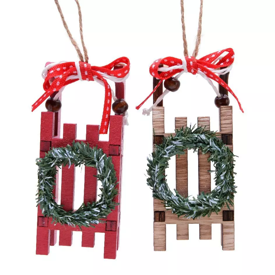 Lot de 2 suspensions Luges Couronne d'hiver rouge 1