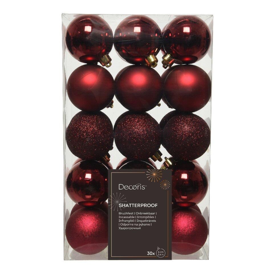 Set van 30 kerstballen (D60 mm) Alpine Bordeauxrood 1