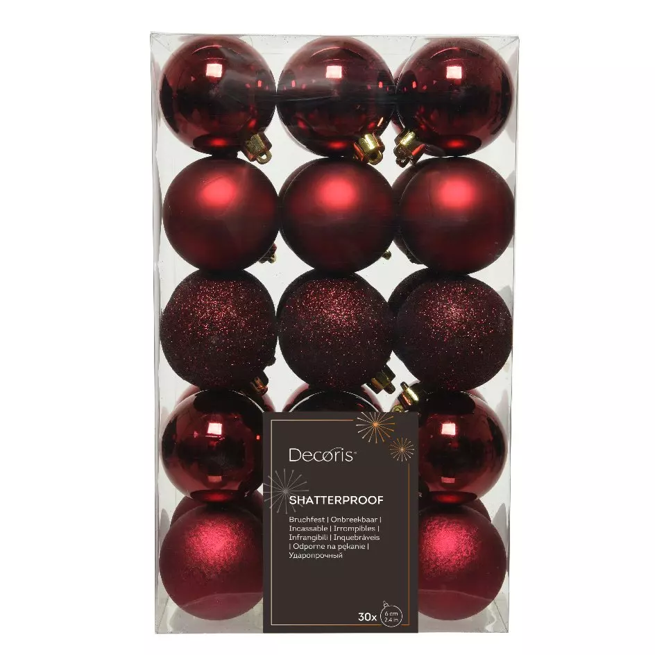 Lot de 30 boules de Noël (D60 mm) Alpine Bordeaux 1