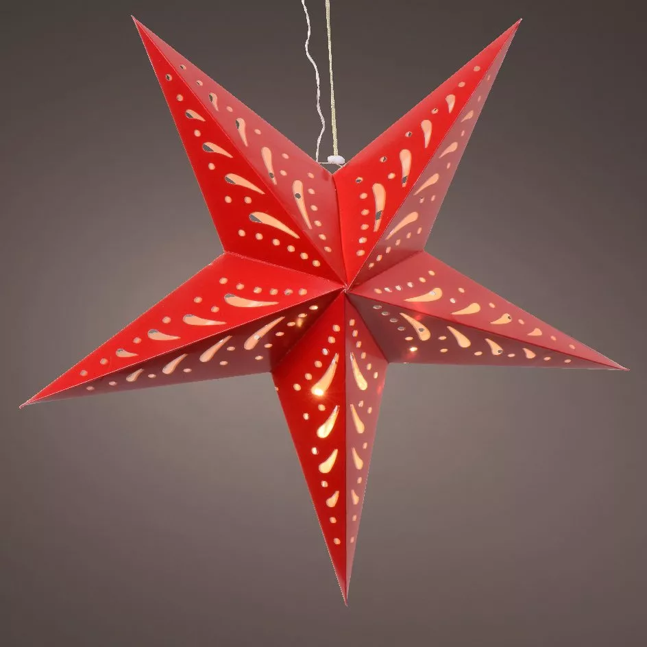 Étoile lumineuse à piles Origami (H60 cm) Lassy Rouge et blanc chaud