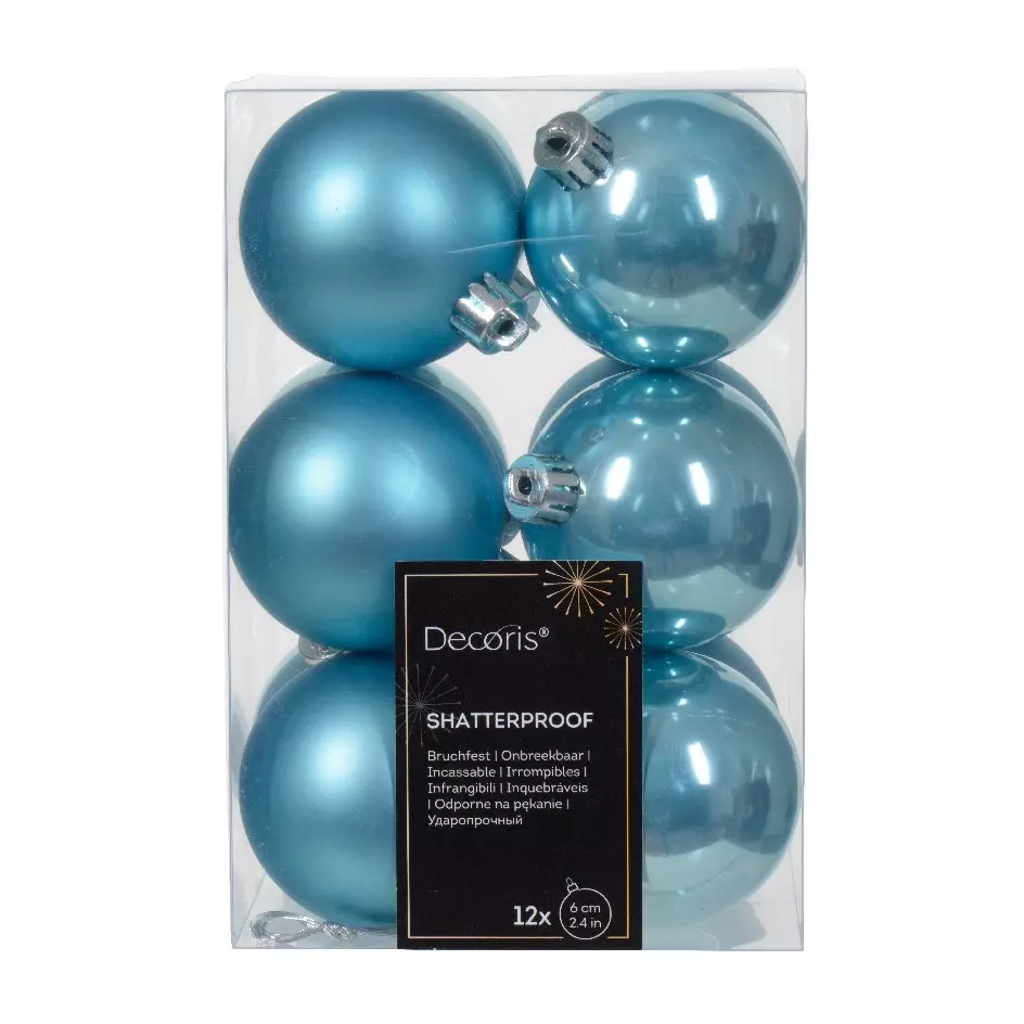 Lot de 12 boules de Noël (D60 mm) Alpine Bleu pétillant  1
