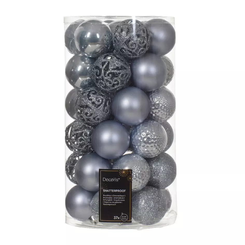Lot de 37 boules de Noël (D60 mm) Alpine Mix Bleu vaporeux 1