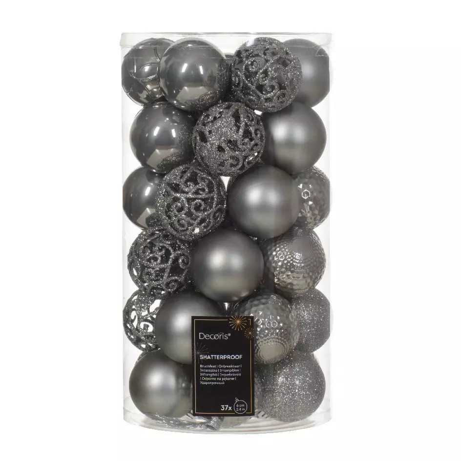 Lot de 37 boules de Noël (D60 mm) Alpine Mix Gris marbre 1