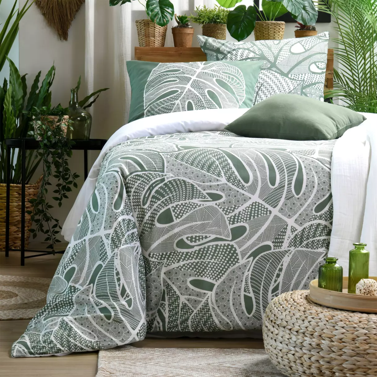 Housse de couette et une taie coton (140 cm) Angola Verte 1