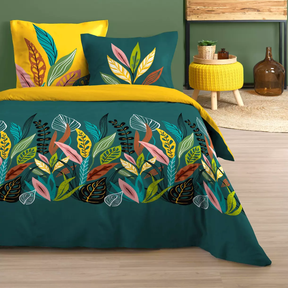 Housse de couette et deux taies coton (260 cm) Sorgho Multicolore 1