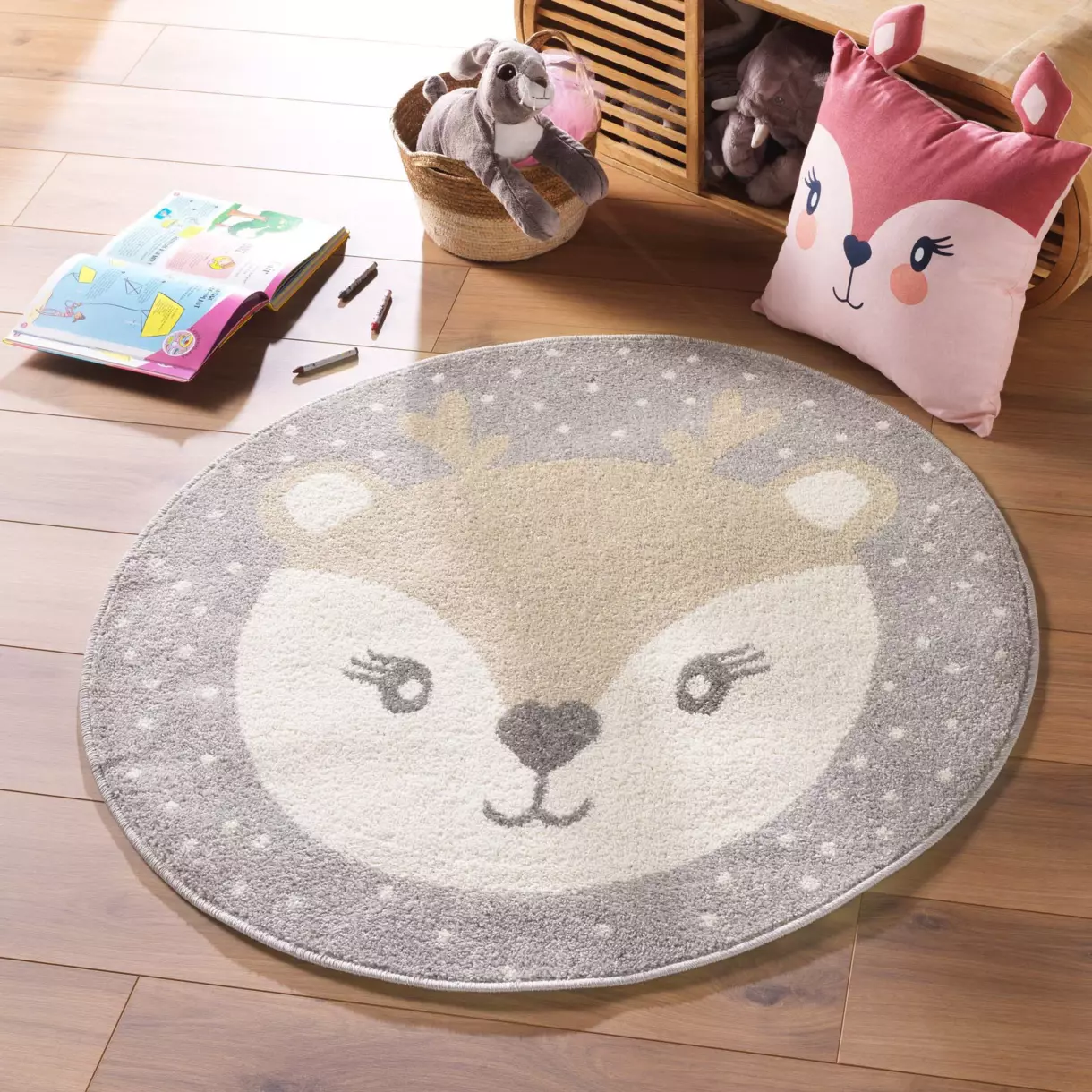 Tapis rond enfant (100 cm) Bambi Gris 1
