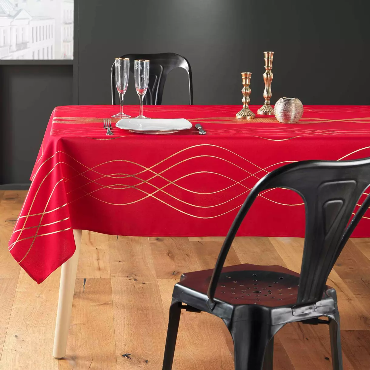 Mantel rectangular  (L240 cm) Elona metálico Rojo 1