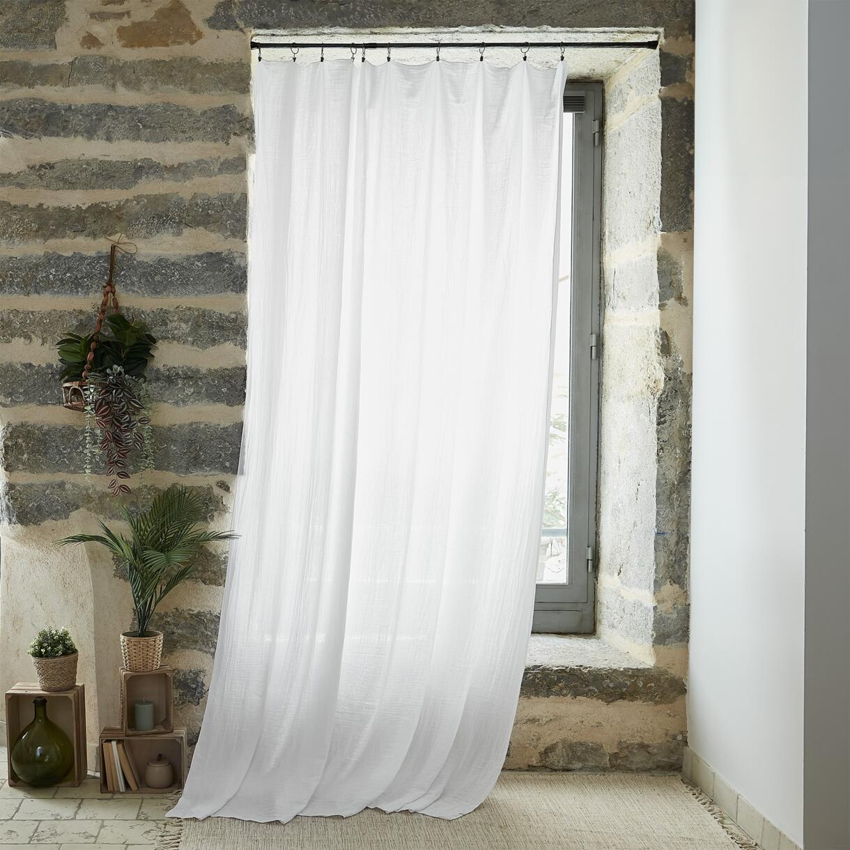 Höhenverstellbarer Vorhang aus Baumwoll-Gaze (140 x max. 300 cm) Gaïa Weiß 1
