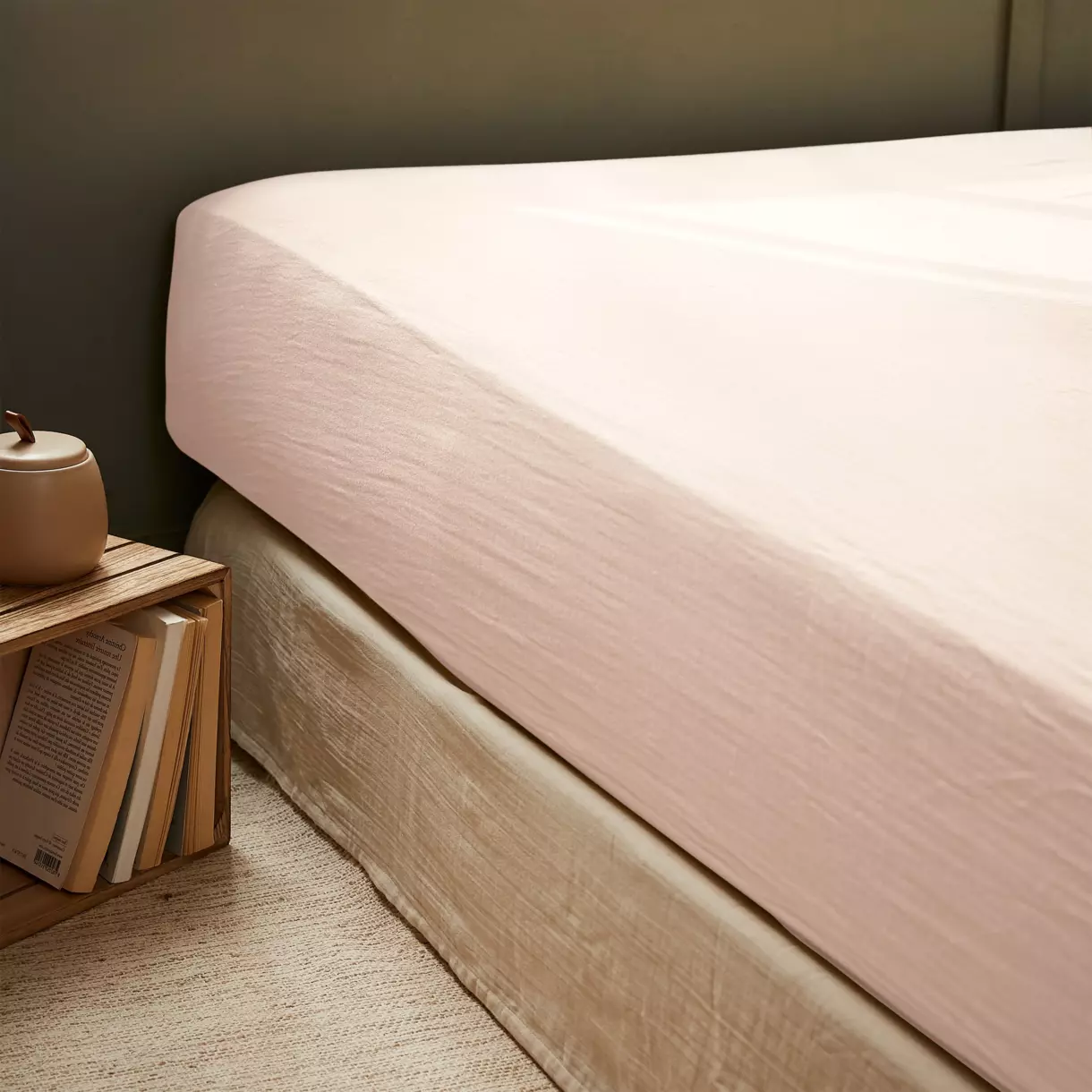 Sábana bajera en gasa de algodón (140 cm) Gaïa Rosa palo 1