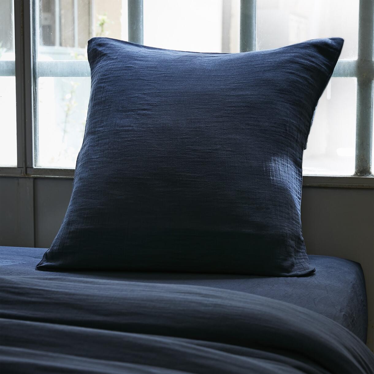 Taie d'oreiller carrée gaze de coton (60 cm) Gaïa Bleu nuit 1