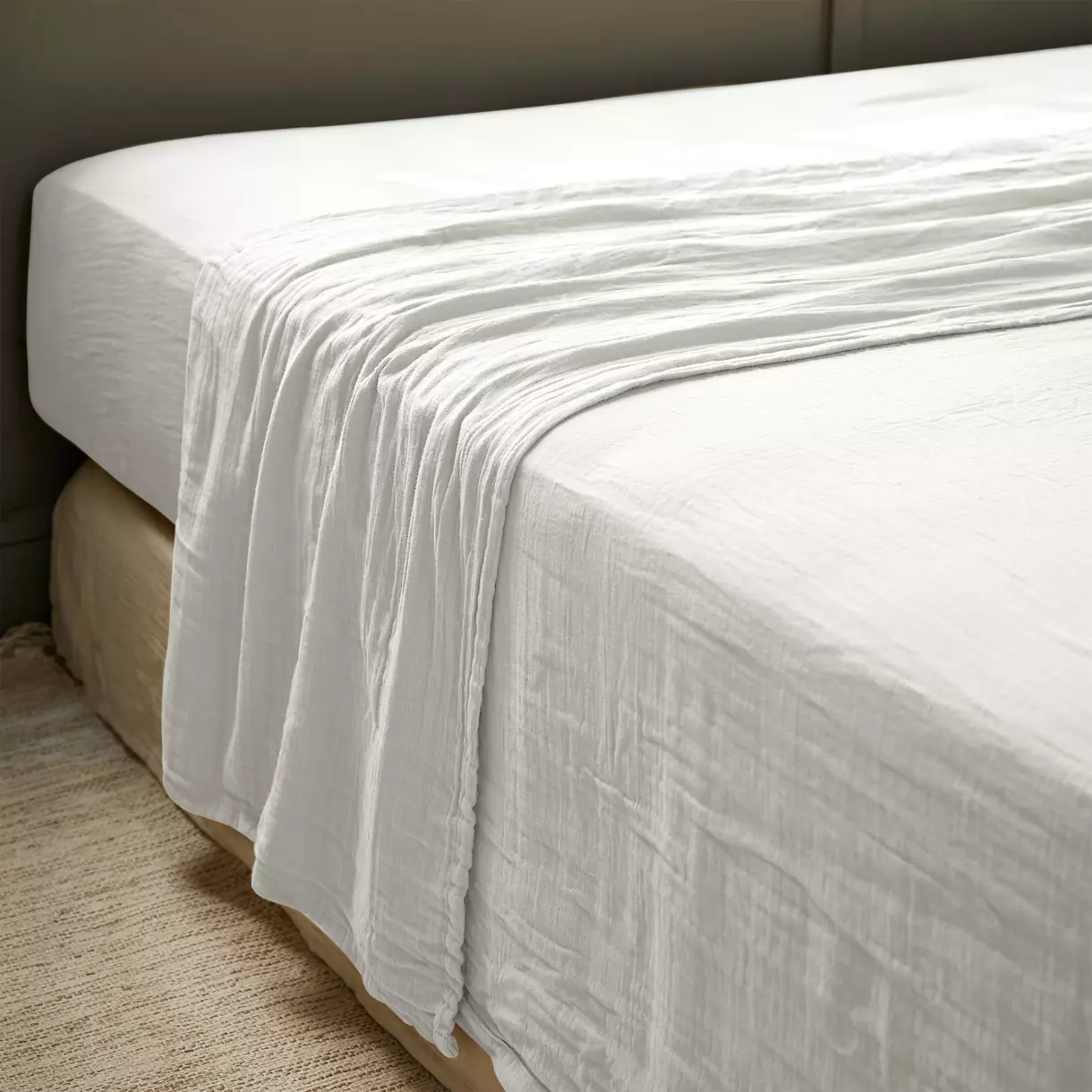 Drap plat gaze de coton (240 cm) Gaïa Gris nuage 1