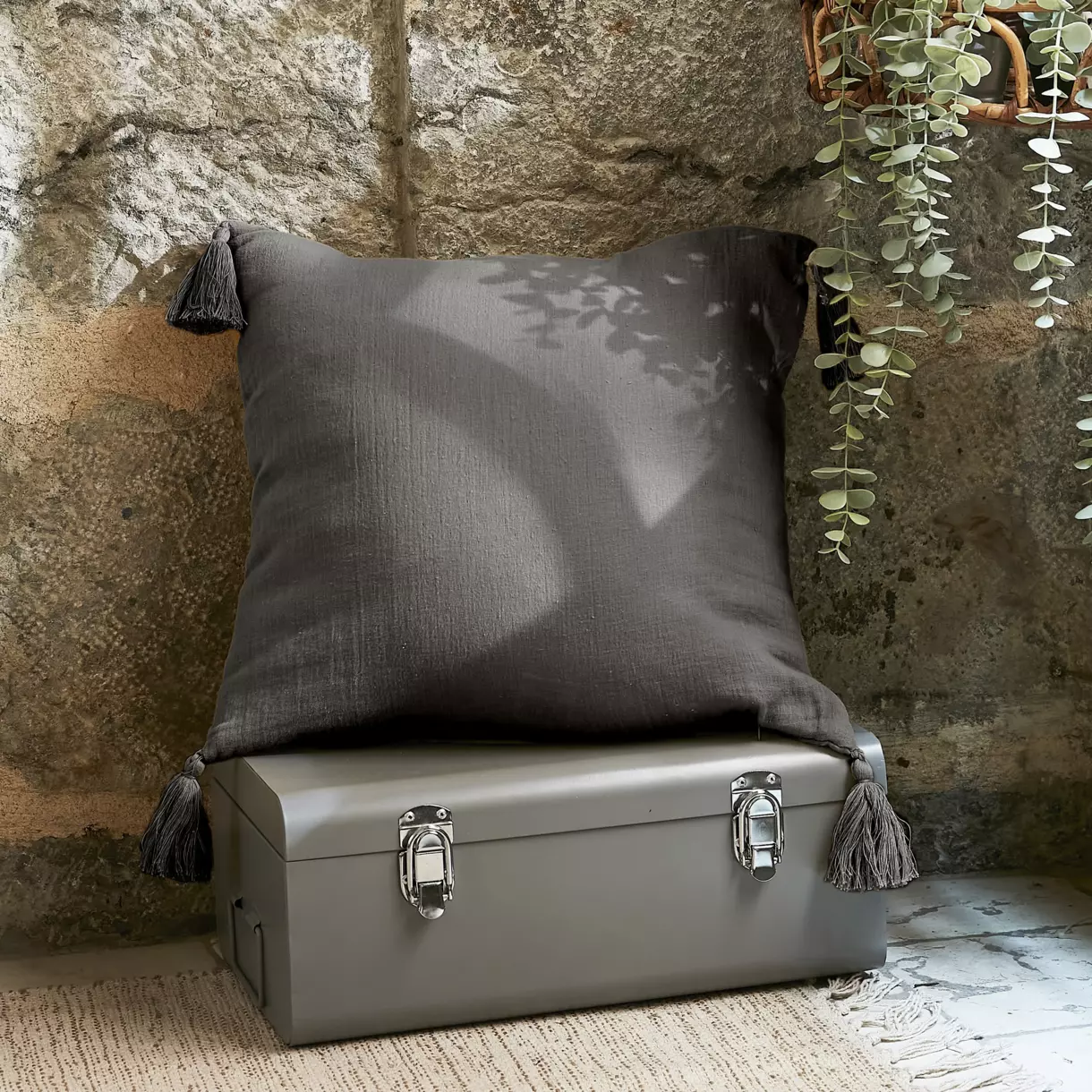 Coussin carré gaze de coton (40 cm) Gaïa Gris granit 1