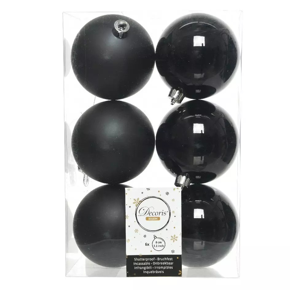 Set van 6 kerstballen (D80 mm) Alpine Zwart 1
