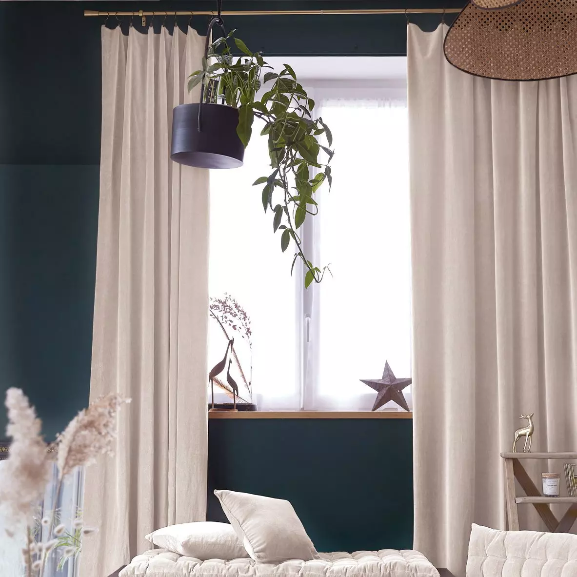 Rideau velours de coton ajustable (140 x max 270 cm) César Beige pampa