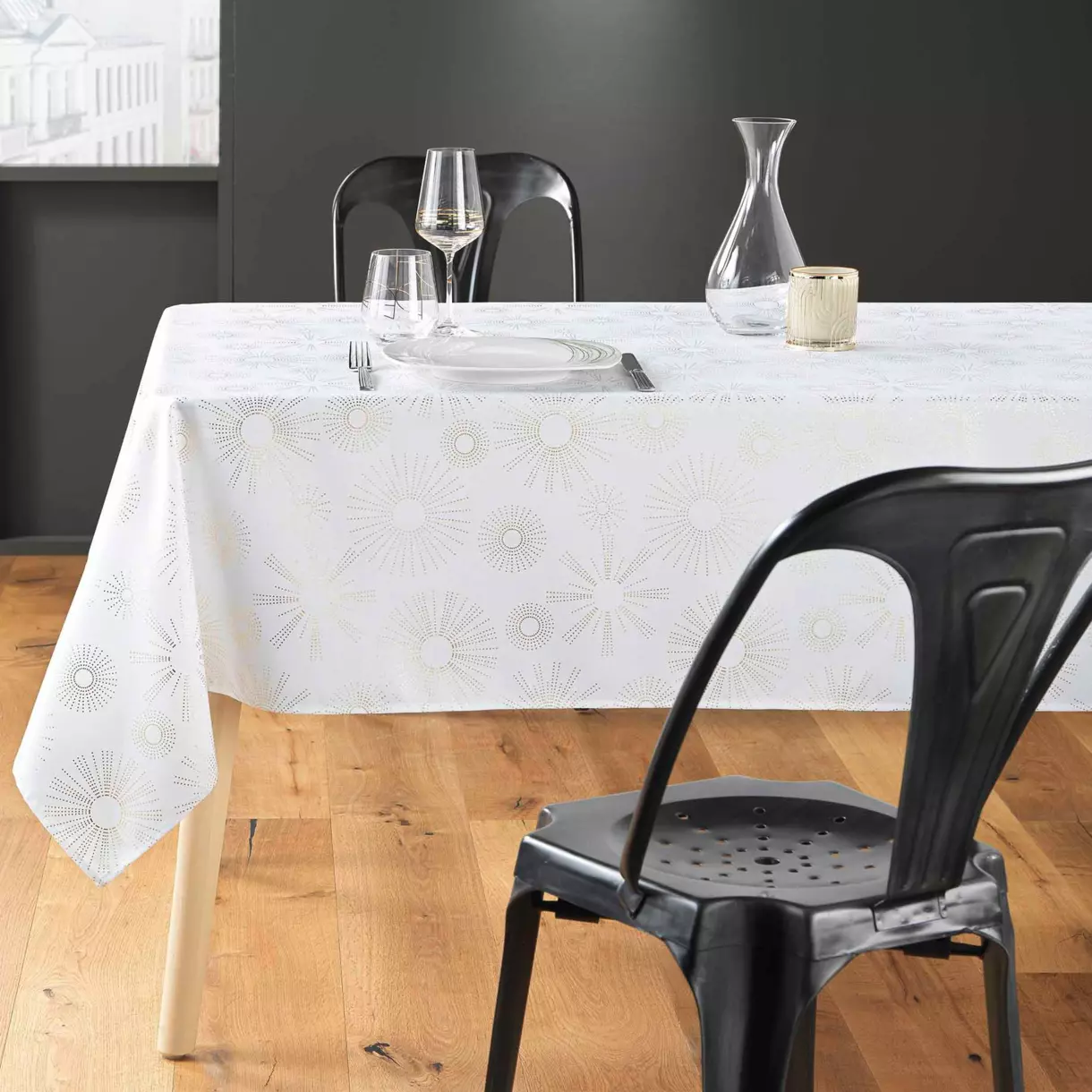 Mantel rectangular  (L240 cm) Pampille metálico Blanco 1