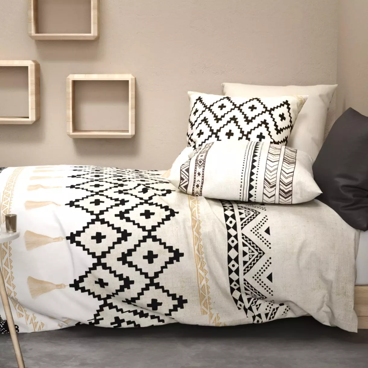 Housse de couette et une taie coton (140 cm) Bohéme Ecru