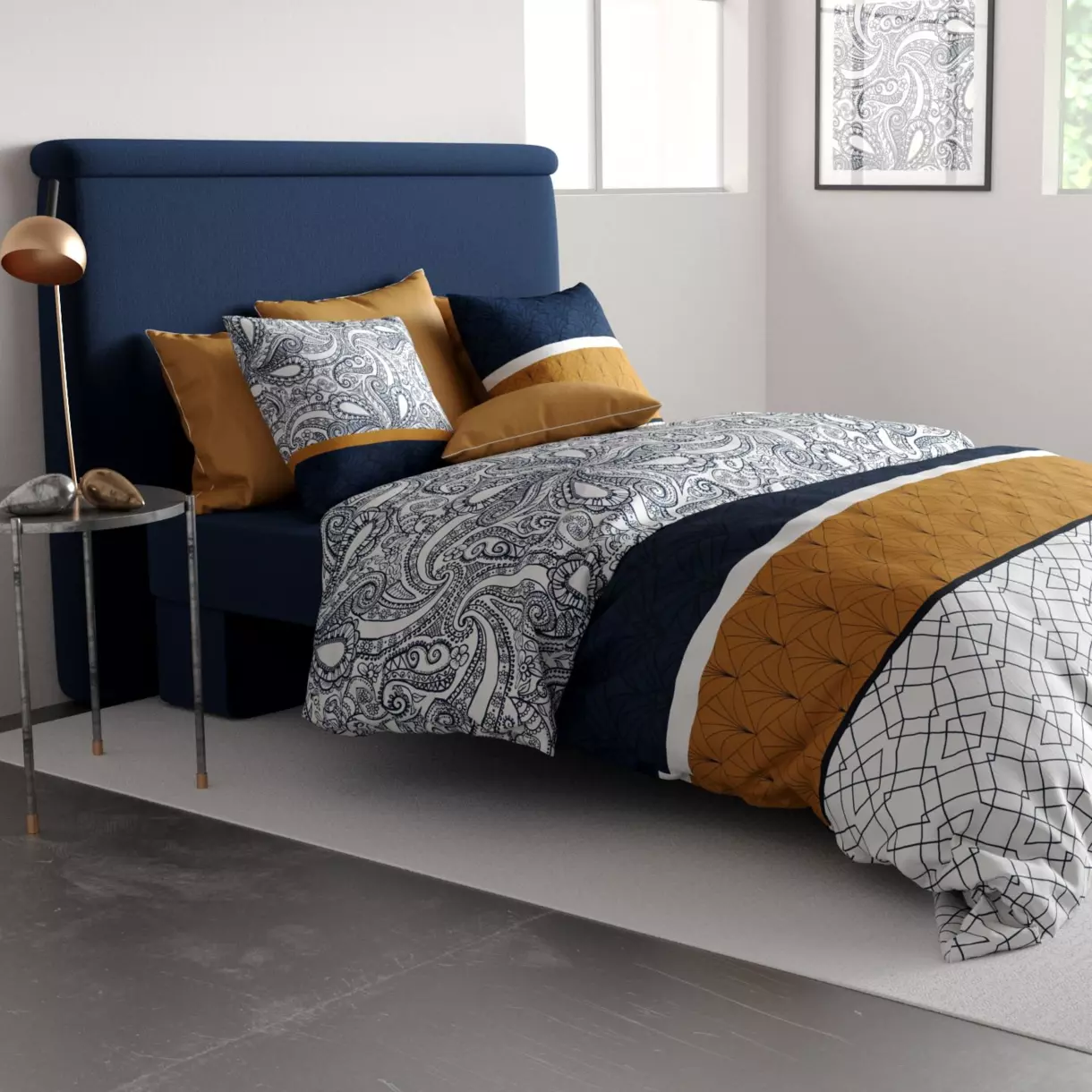 Housse de couette et deux taies coton (200 cm) Dakota Beige