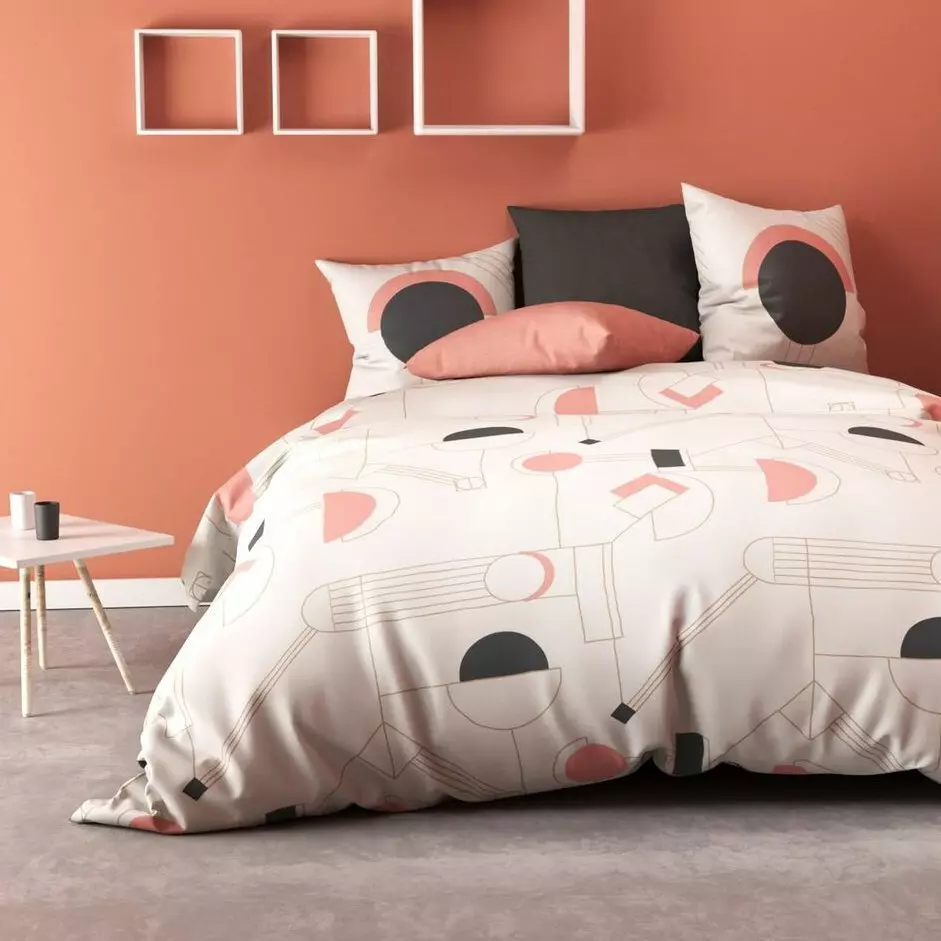 Housse de couette et deux taies coton (240 cm) Hawa Pink Rose