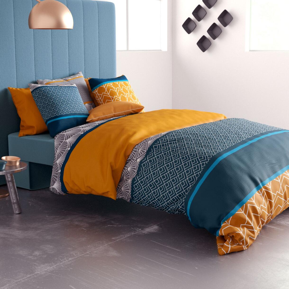Bettbezug & 2 Kopfkissenbezüge Baumwolle (260 cm) Lupin Blau