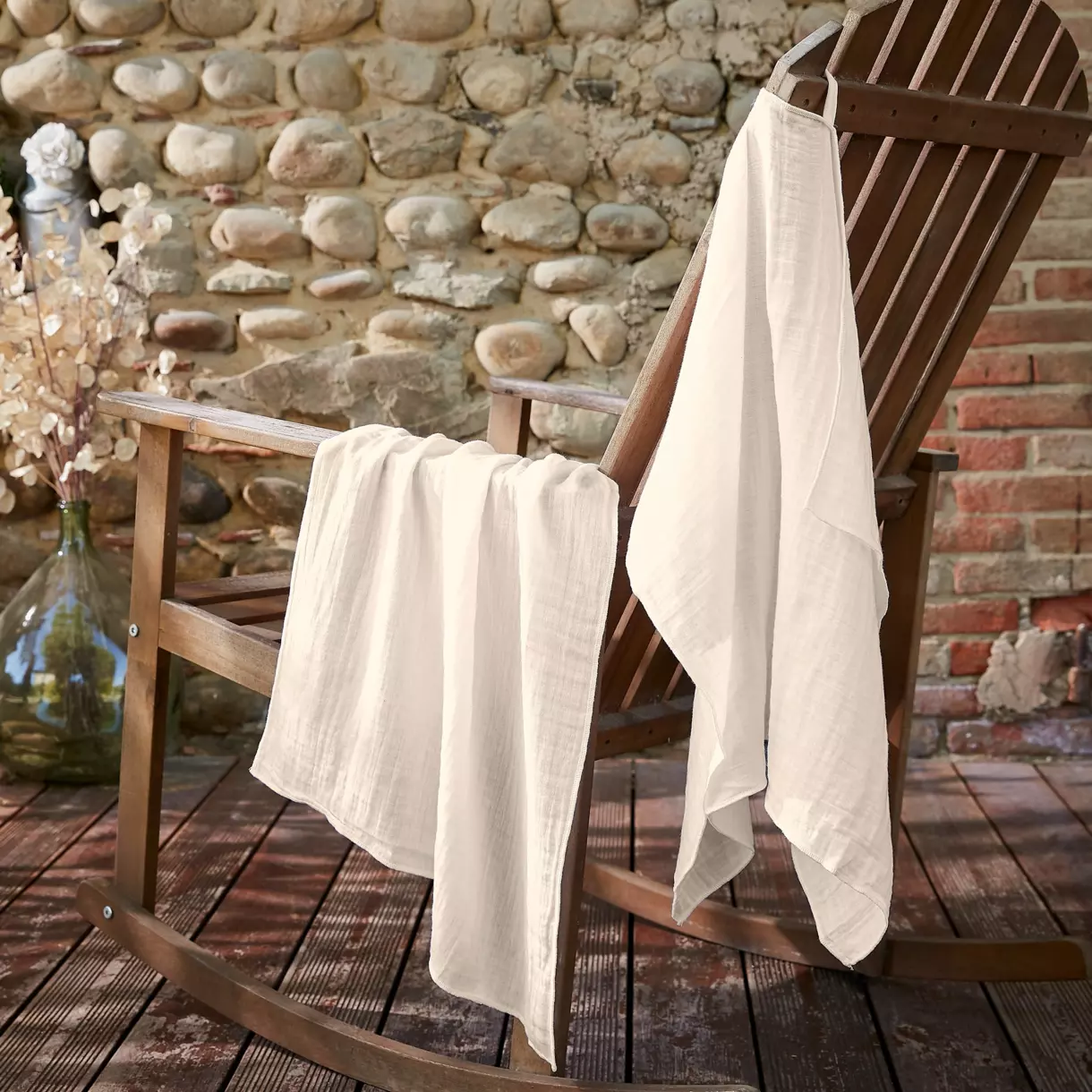 Juego de 2 toallas para manos en gasa de algodón (70 cm) Gaïa Beige pampa 1